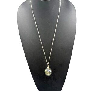 Freedom Silver tone Chain Necklace Large Faceted Crystal Pendant 28 inch